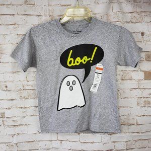NWT Youth Unisex Sz M Gray Ghost Boo Halloween Graphic T-Shirt Tee Short Sleeve